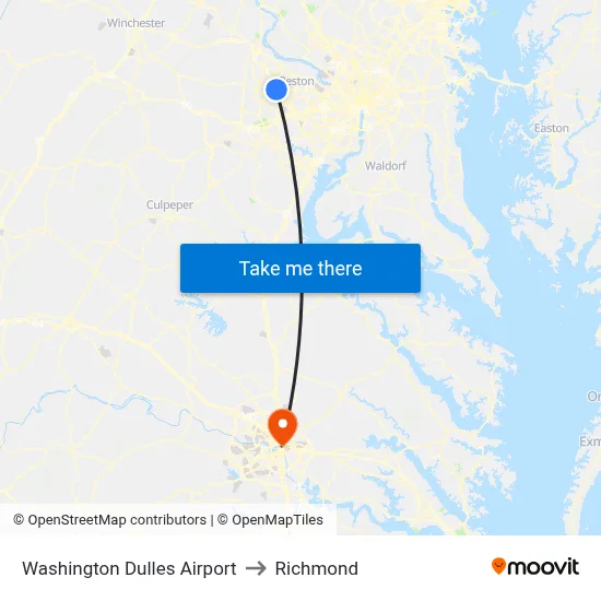 Washington Dulles Airport to Richmond map