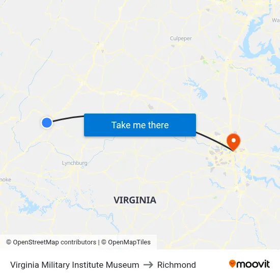 Virginia Military Institute Museum to Richmond map
