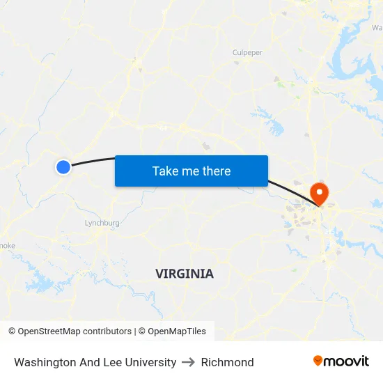 Washington And Lee University to Richmond map