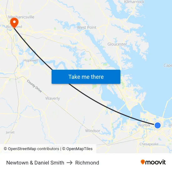 Newtown & Daniel Smith to Richmond map