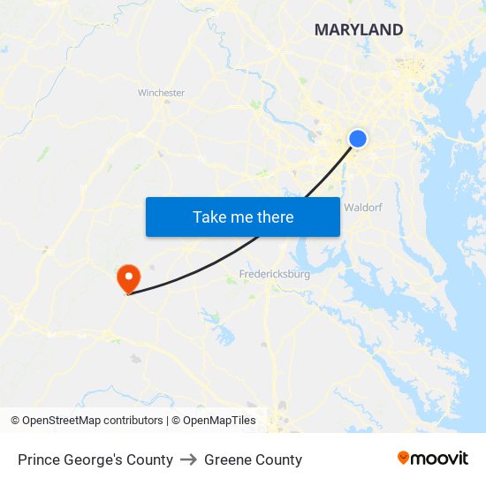 Prince George's County to Greene County map