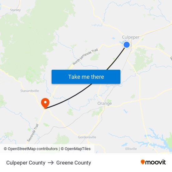 Culpeper County to Greene County map