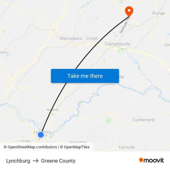 Lynchburg to Greene County map