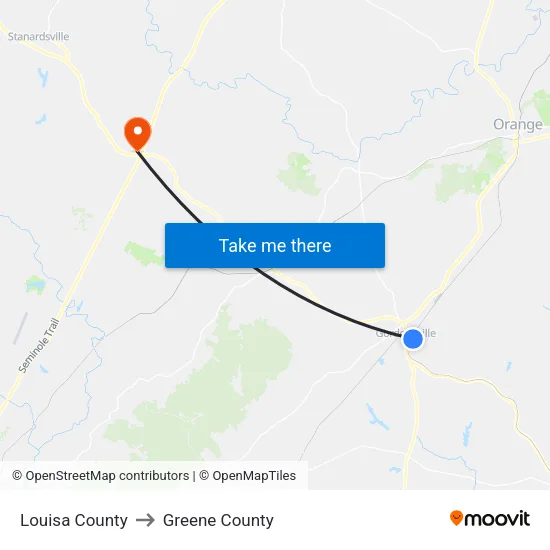 Louisa County to Greene County map
