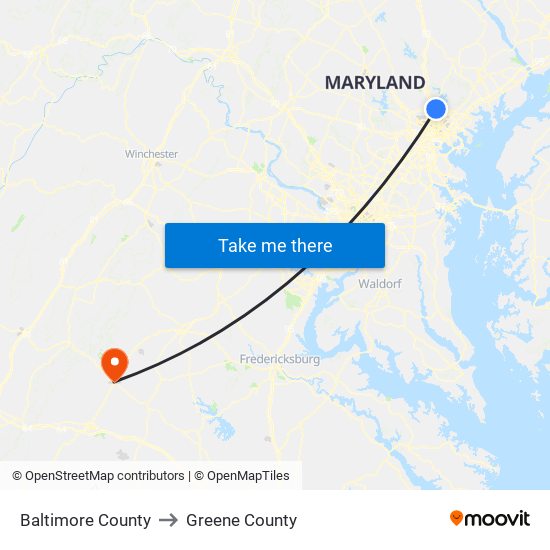 Baltimore County to Greene County map