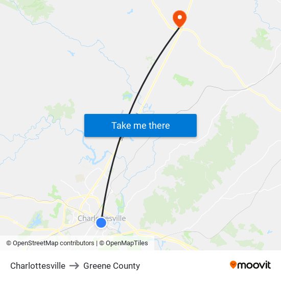 Charlottesville to Greene County map