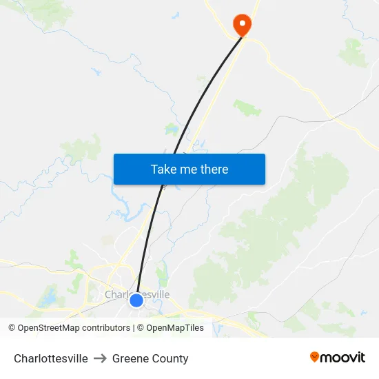Charlottesville to Greene County map