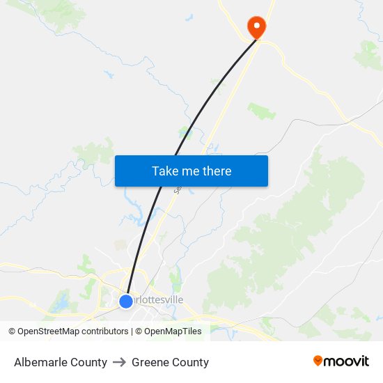 Albemarle County to Greene County map