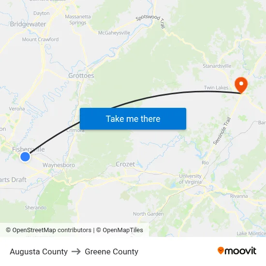 Augusta County to Greene County map