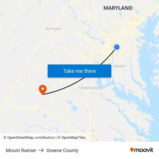 Mount Rainier to Greene County map