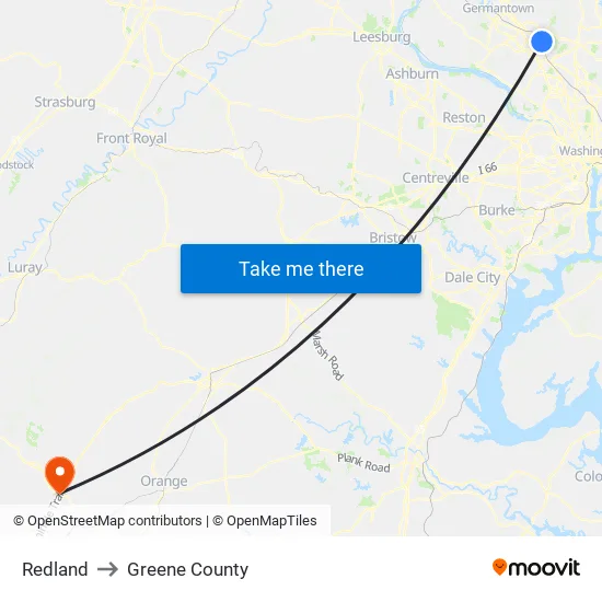 Redland to Greene County map