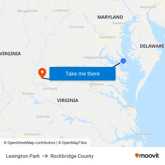 Lexington Park to Rockbridge County map