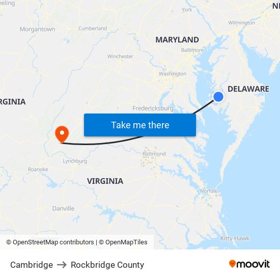 Cambridge to Rockbridge County map