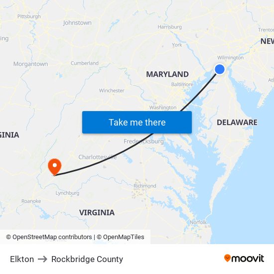 Elkton to Rockbridge County map