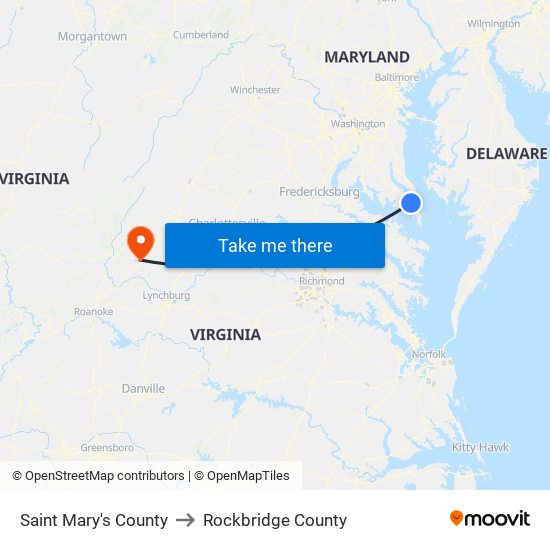 Saint Mary's County to Rockbridge County map