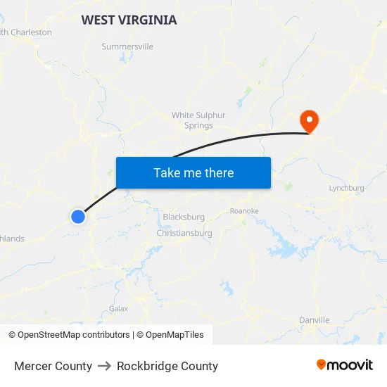 Mercer County to Rockbridge County map