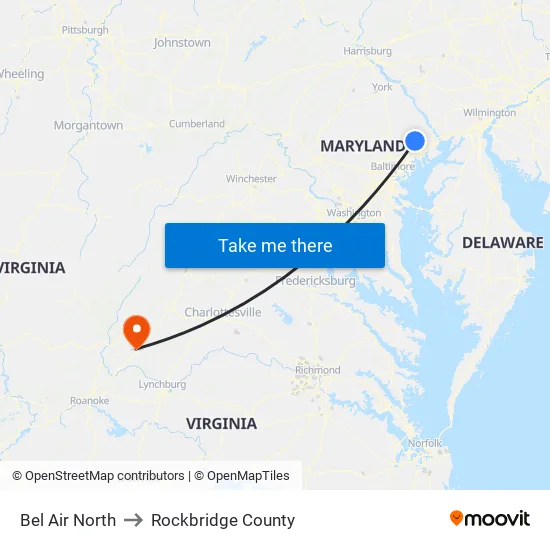 Bel Air North to Rockbridge County map