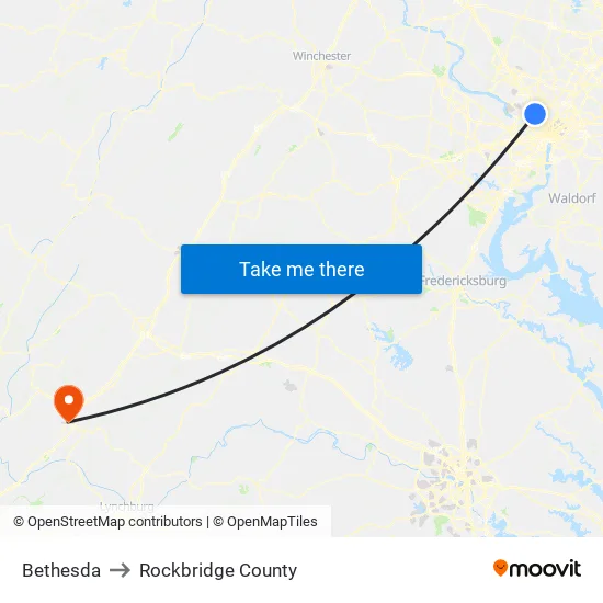 Bethesda to Rockbridge County map