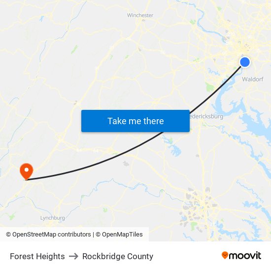 Forest Heights to Rockbridge County map