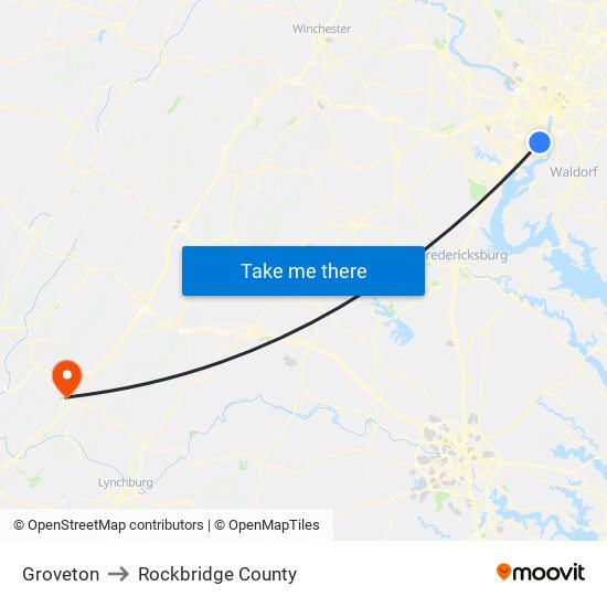 Groveton to Rockbridge County map