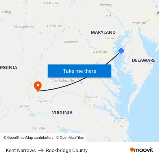 Kent Narrows to Rockbridge County map