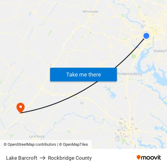 Lake Barcroft to Rockbridge County map