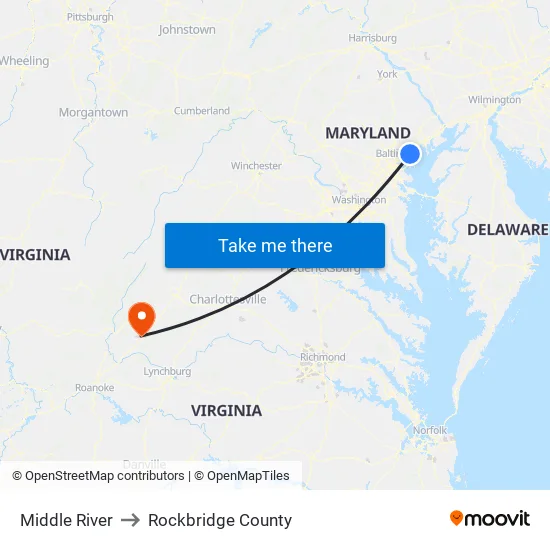 Middle River to Rockbridge County map