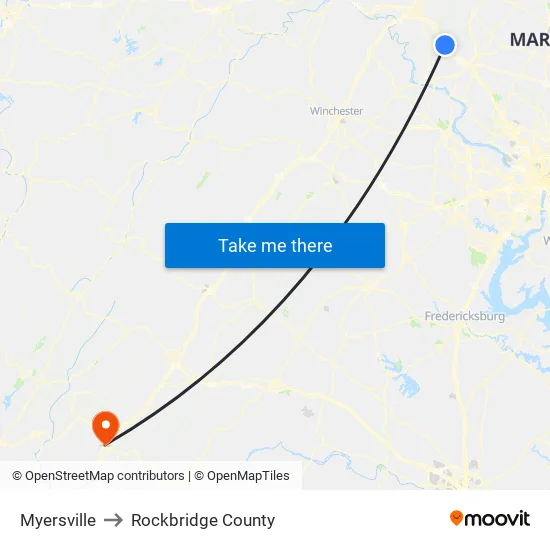 Myersville to Rockbridge County map