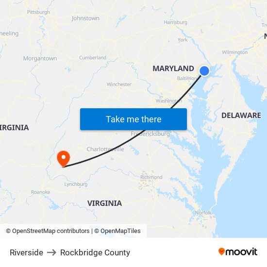 Riverside to Rockbridge County map