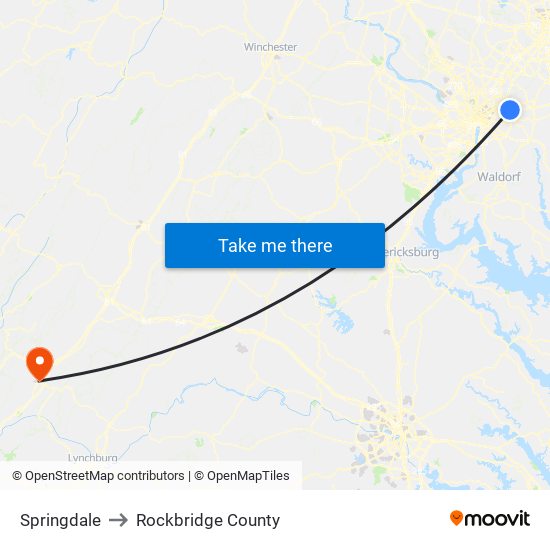 Springdale to Rockbridge County map