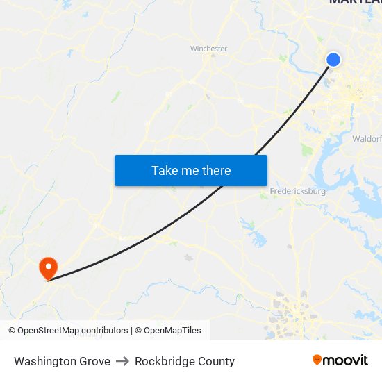 Washington Grove to Rockbridge County map