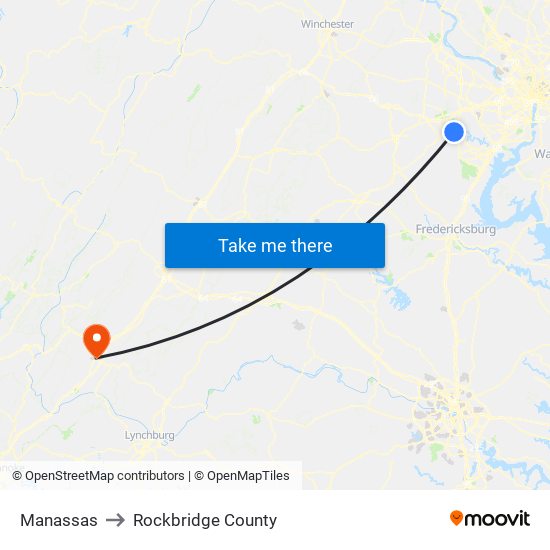 Manassas to Rockbridge County map