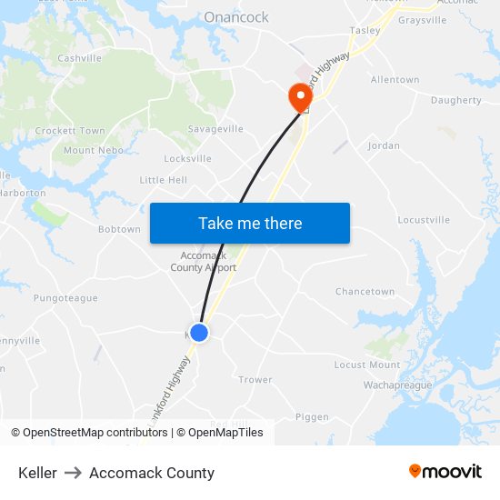 Keller to Accomack County map