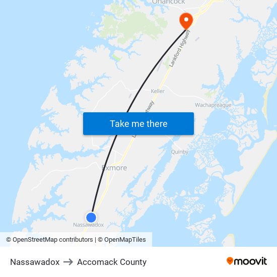 Nassawadox to Accomack County map