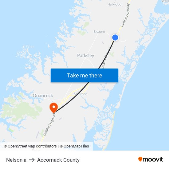 Nelsonia to Accomack County map