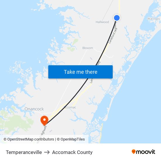 Temperanceville to Accomack County map