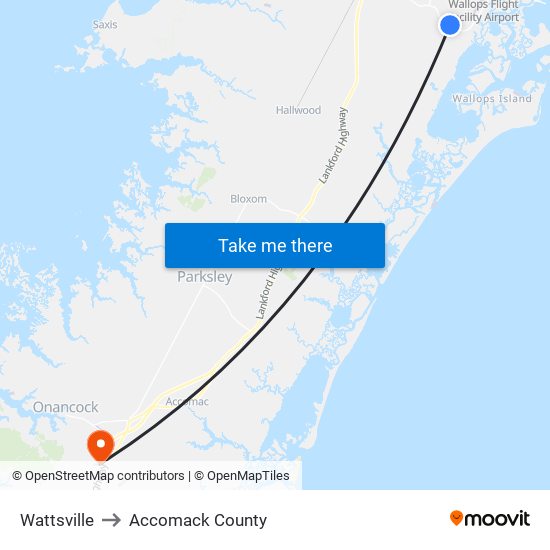 Wattsville to Accomack County map