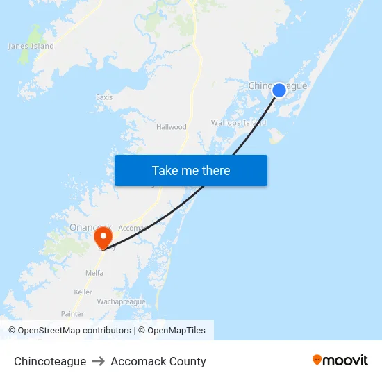 Chincoteague to Accomack County map