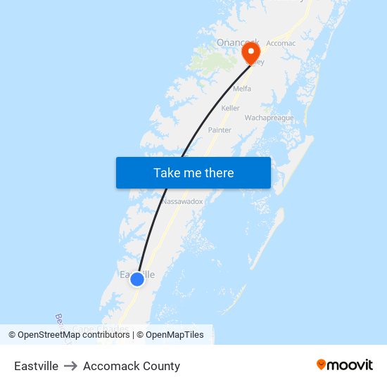 Eastville to Accomack County map