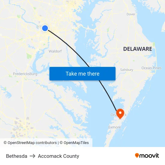Bethesda to Accomack County map