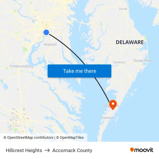 Hillcrest Heights to Accomack County map