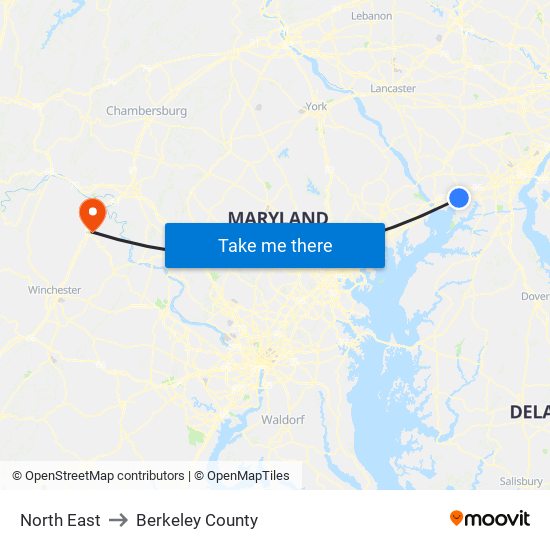 North East to Berkeley County map