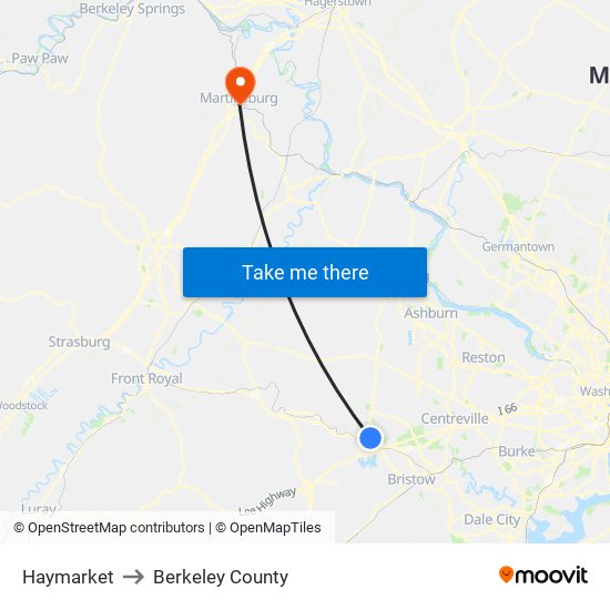 Haymarket to Berkeley County map