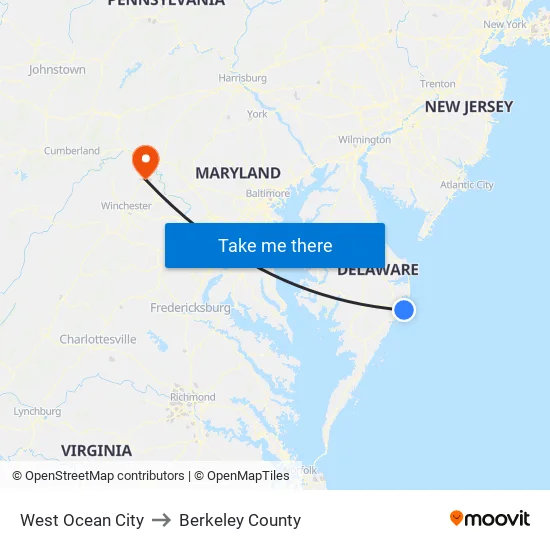 West Ocean City to Berkeley County map