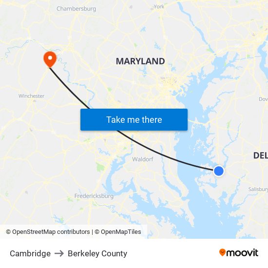 Cambridge to Berkeley County map