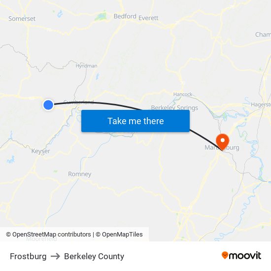 Frostburg to Berkeley County map