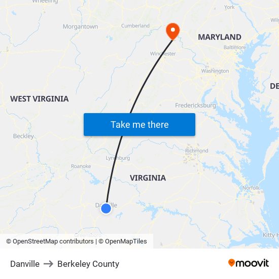 Danville to Berkeley County map