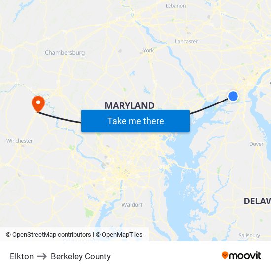 Elkton to Berkeley County map