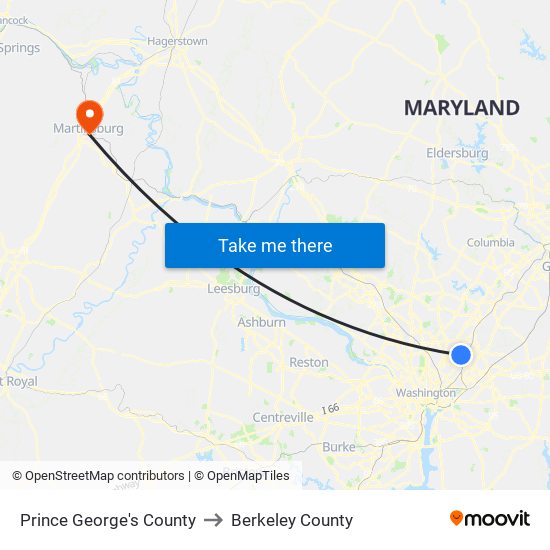 Prince George's County to Berkeley County map