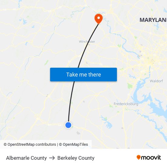 Albemarle County to Berkeley County map